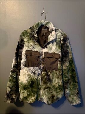 ASOS Faux Fur Puffer Jacket in Green Camouflage